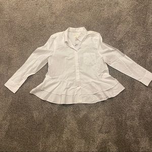 Kate Spade Broome Street “poplin ruffle shirt” fresh white, size XL